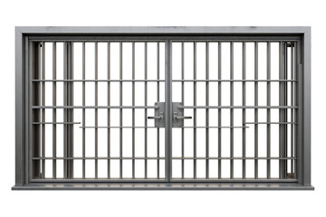 A prison cell door, a grey metal structure with horizontal bars, in a clip art style, isolated on a transparent background in PNG format.