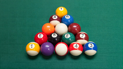Ultra realistic close-up of a glossy black 8-ball reflecting overhead lights, set on a green felt pool table, shallow depth of field, cinematic lighting