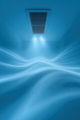 Obraz premium Blue abstract wavy lines illuminated by ceiling lights in a modern interior