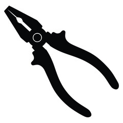 Silhouette of a basic black combination pliers tool isolated on a white background
