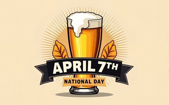 april 7th national beer day with Craft Beer glass and malt Brewery label logo design vector illustration. Liquor logo for pub and bar club. High quality