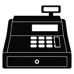 Silhouette of a black cash register machine perfect for business financial transactions