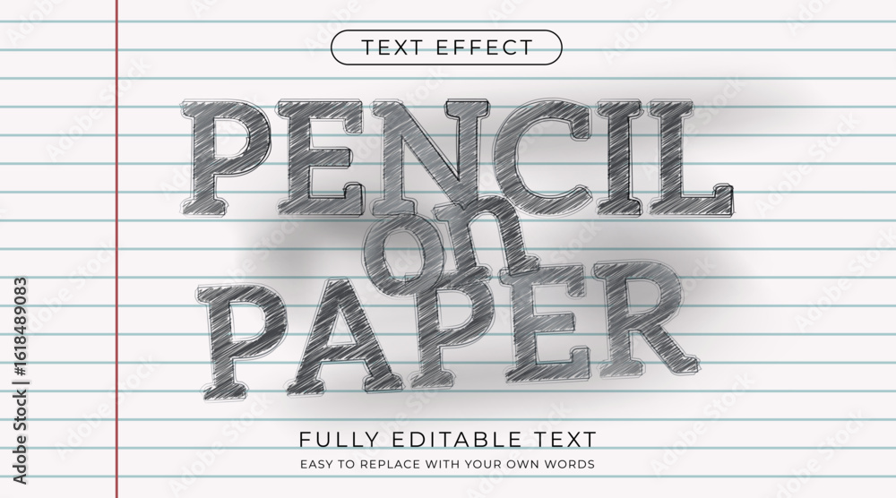 Poster pencil sketch on paper and shading text effect. editable font style