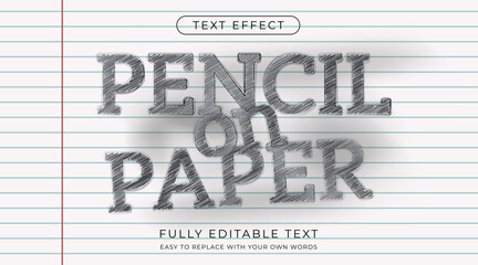 Pencil sketch on paper and shading text effect. Editable font style