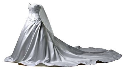 Elegant bridal gown with flowing train and intricate details perfect for weddings or fashion photography