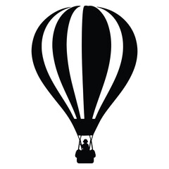 Silhouette of a hot air balloon with passenger isolated on a white background