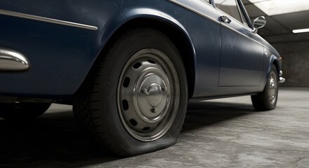 Blue car with a punctured rear