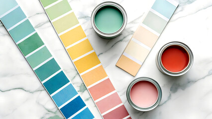 Stylish color palette inspiration with vibrant paint cans for modern interior design projects and creative home decor