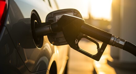 A vehicle being refueled at a gas station