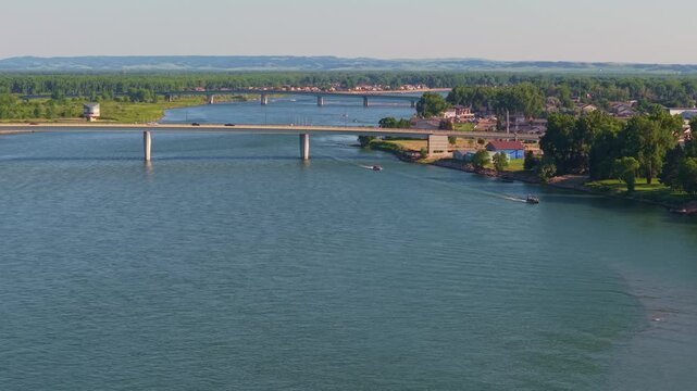A scenic view of Bismarck bridges spanning the majestic Missouri River