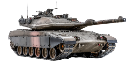 Military Tank on Isolated Background Showcasing Battle-Ready Design and Rugged Features for Stock Image Use