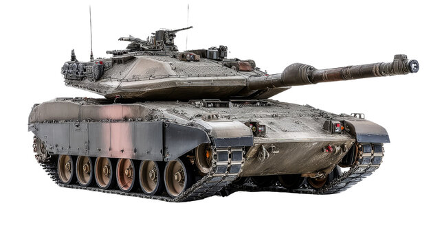 Military Tank on Isolated Background Showcasing Battle-Ready Design and Rugged Features for Stock Image Use