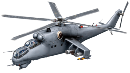 Detailed Close-Up of Military Helicopter with Advanced Design and Unique Features in Gray Color Scheme