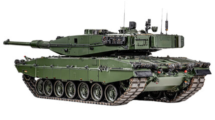 Detailed Green Military Tank with Advanced Features on Isolated Background for Use in Defense and Warfare Themes