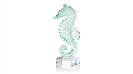 Fototapeta premium Elegant Glass Seahorse Figurine on Clear Crystal Base for Decor