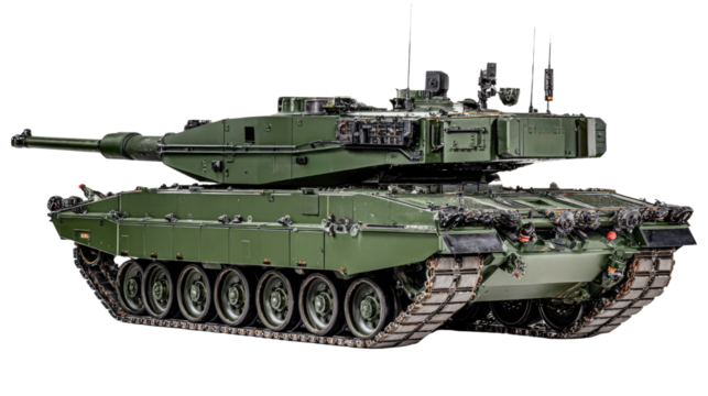 Detailed Green Military Tank with Advanced Features on Isolated Background for Use in Defense and Warfare Themes