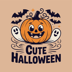 Cute Halloween Pumpkin with Ghosts