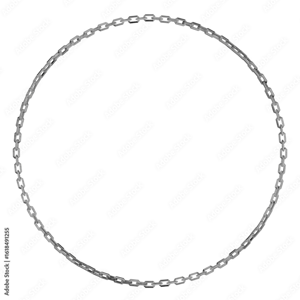Poster a sleek 3d render of a circular frame crafted from clean, geometric metal chain links. ideal for mod