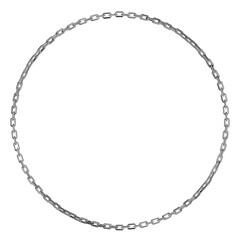 A sleek 3D render of a circular frame crafted from clean, geometric metal chain links. Ideal for modern digital borders or industrial design accents.