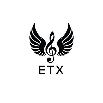 Creative Music Logo with Treble Clef and Wings &ndash;ETX Musical Brand Identity Design. ETX Letter Logo.
