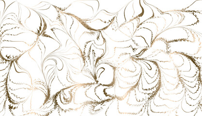 abstract golden curved creeper line concentric pattern, flower line luxury motif,  illustration on transparent background.