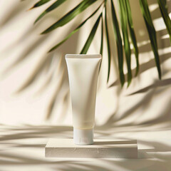 Cosmetic Tube with Tropical Leaves Shadow