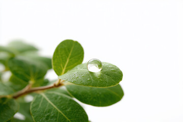 solitary droplet of water rests delicately on lush green leaf glistening under warm sunlight