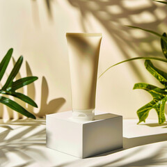 Cosmetic Tube with Tropical Leaves Shadow