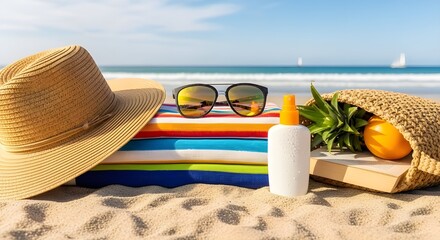 Beach essentials create a vibrant summer vibe for vacation fun