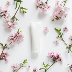Hand Cream Tube with Floral Background