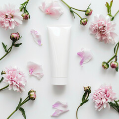 Hand Cream Tube with Floral Background