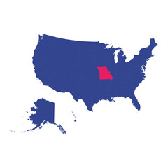 USA Map Highlighting Missouri State in Red