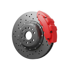 Car Brake Disc with Red Caliper Isolated on cutout PNG background