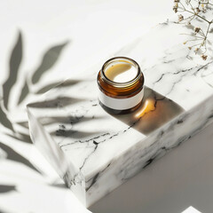 Moisturizer Jar on Marble with Shadows