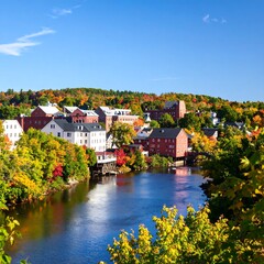 Fototapeta premium Autumn town by river (2)