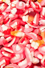 Assorted gummy candies. Top view. Jelly  sweets.