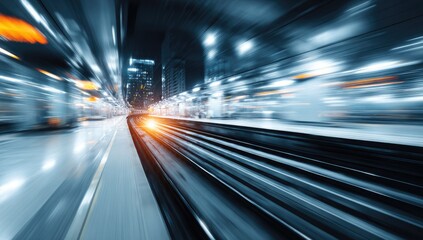 Fototapeta premium Night city train tracks motion blur
