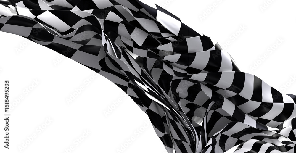 Poster dynamic image of a checkered flag in motion. ideal for speed, racing, and competition themes.