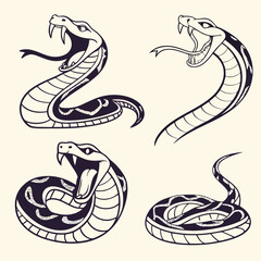 Stylized striking snakes fangs open mouth