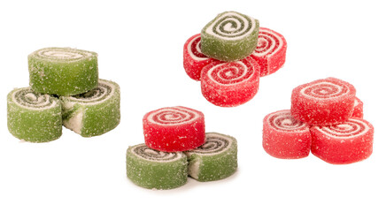 Jelly sweet candy roll isolated on a white background. Marmalade candy.