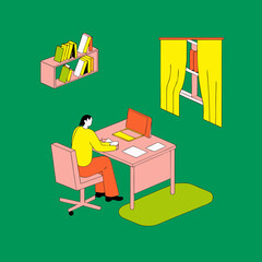 Man Working from Home Office