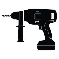 Simple black and white outline of a modern cordless power drill on white background