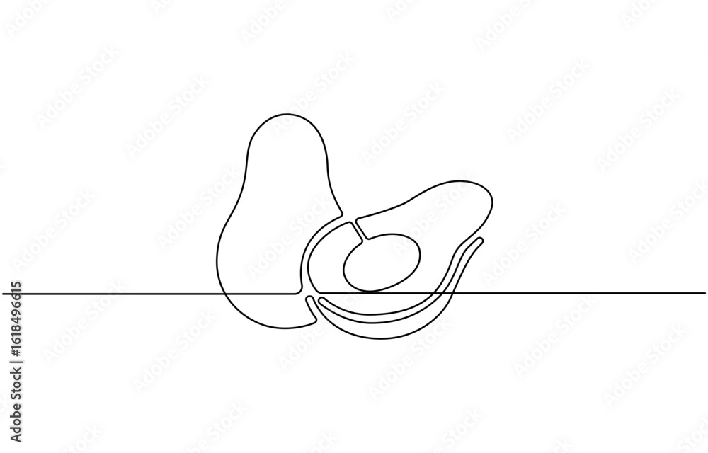 Poster avocado one line icon. one line drawing background. continuous line drawing of avocado, sketch isola