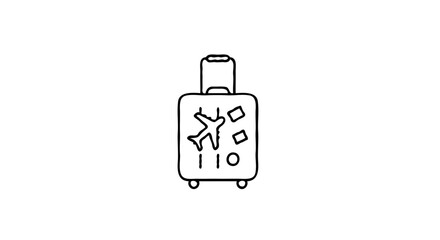 Minimalist Line Art Illustration of a Suitcase with Lightning Bolts