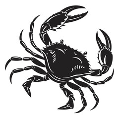 Black crab silhouette with raised claws white animal