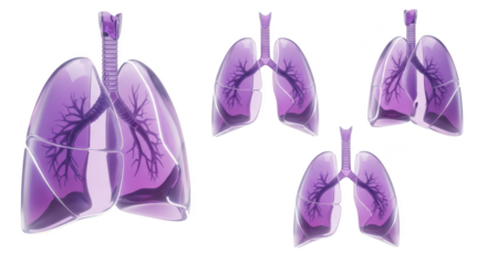 Digital illustration of human lungs displayed in transparent glass-like form isolated on white for medical educational or healthcare use