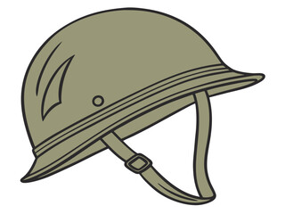 Fototapeta premium Vector art of an army helmet isolated on white background, a symbol of military protection and safety
