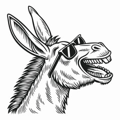 Black donkey wearing sunglasses animal black and white