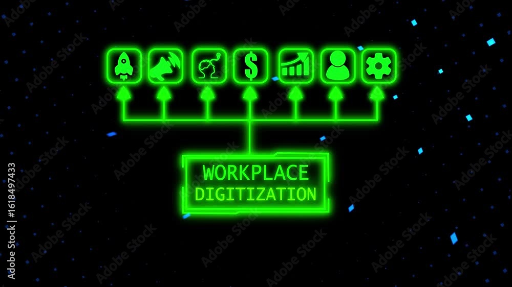 Poster financial data analysis innovation theme representing teamwork and technology, business, internet an