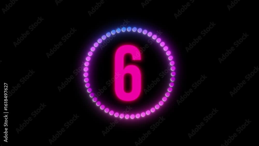 Poster 10 to 1 neon pink purple gradient countdown animation with dots, circle rotating